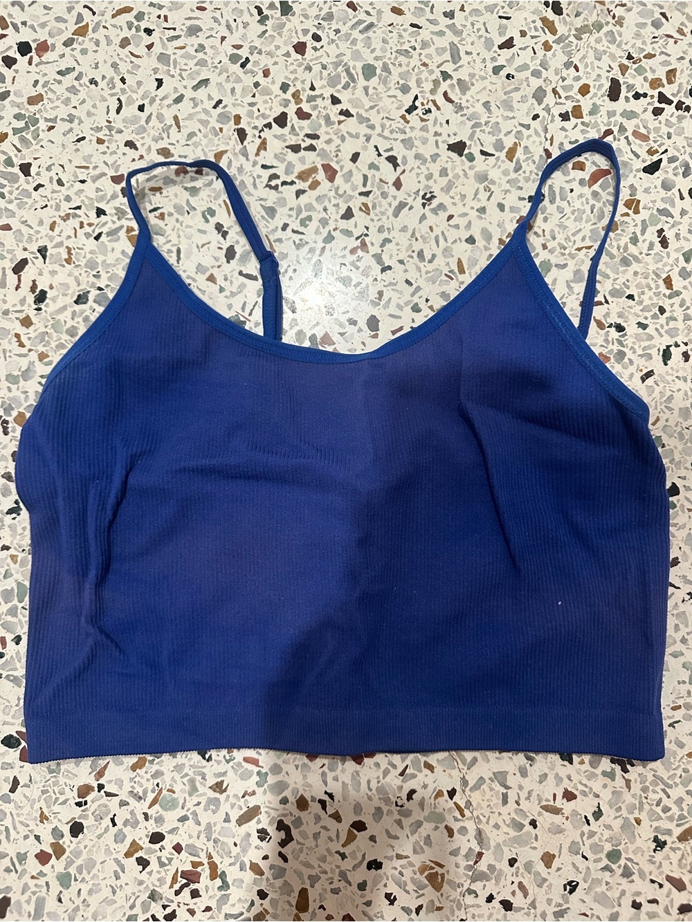 Ribbed Navy Blue Spaghetti Strap Crop Tank